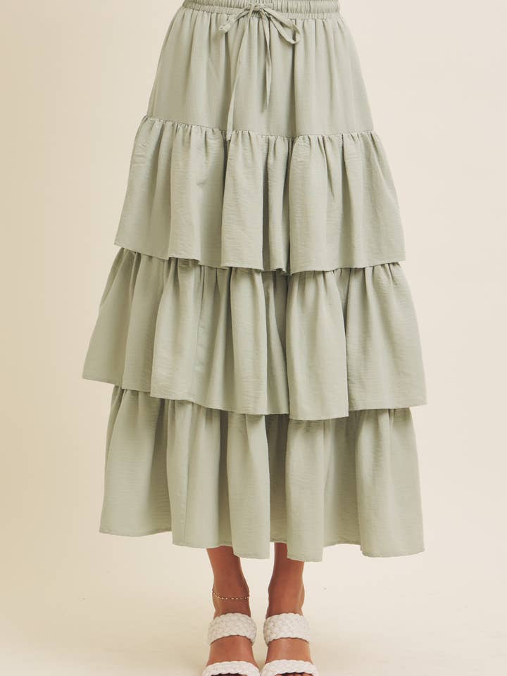 AIRY YEAR-ROUND TIERED RUFFLE MAXI SKIRT WITH POCKETS for wholesale by in february