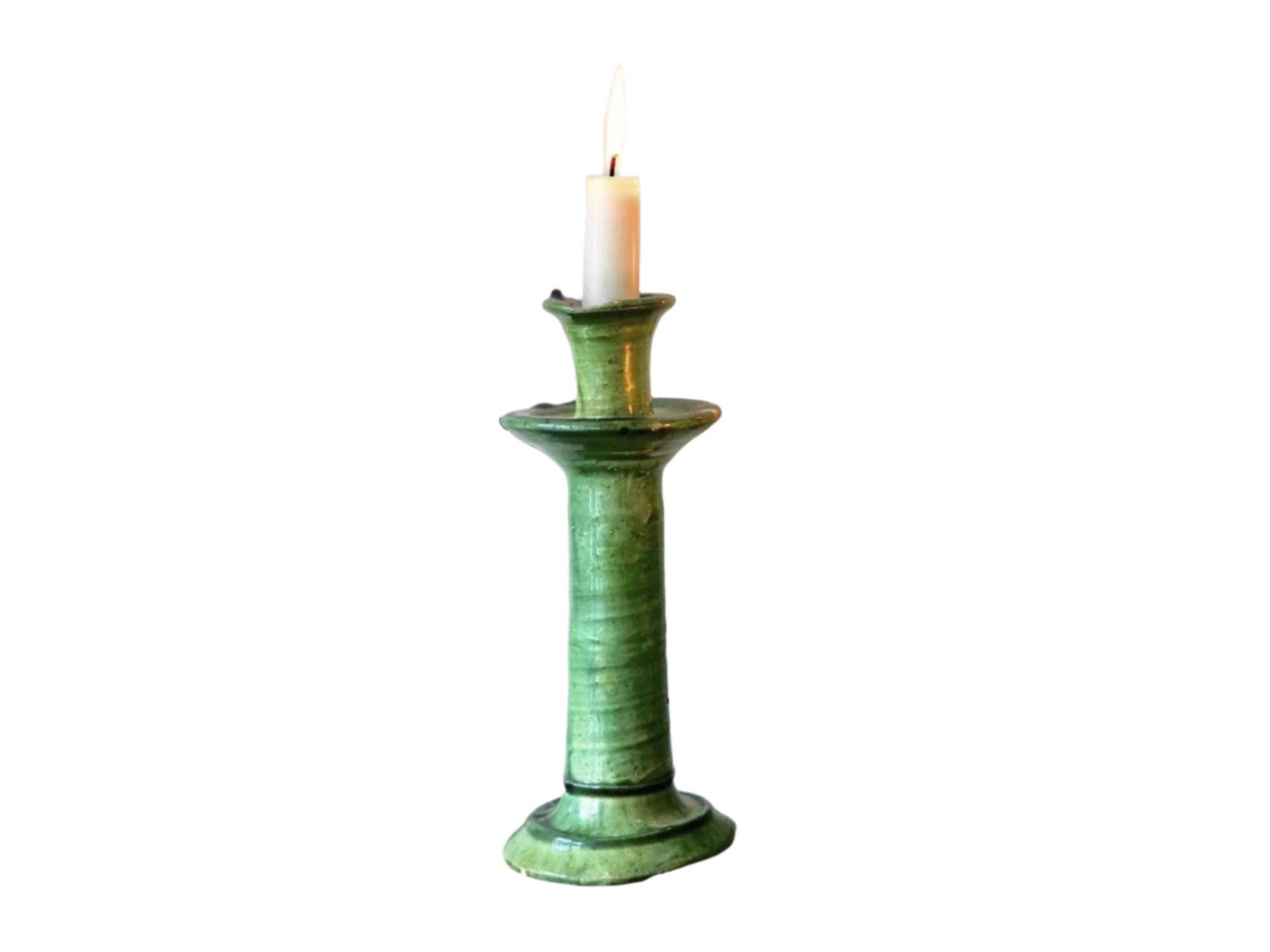 Moroccantastics - Wholesale Candle Holder - Handmade Tamegroute Candleholder Set – Tall Green Moroccan Pottery: Set of 3 Ceramic Glazed Pottery8