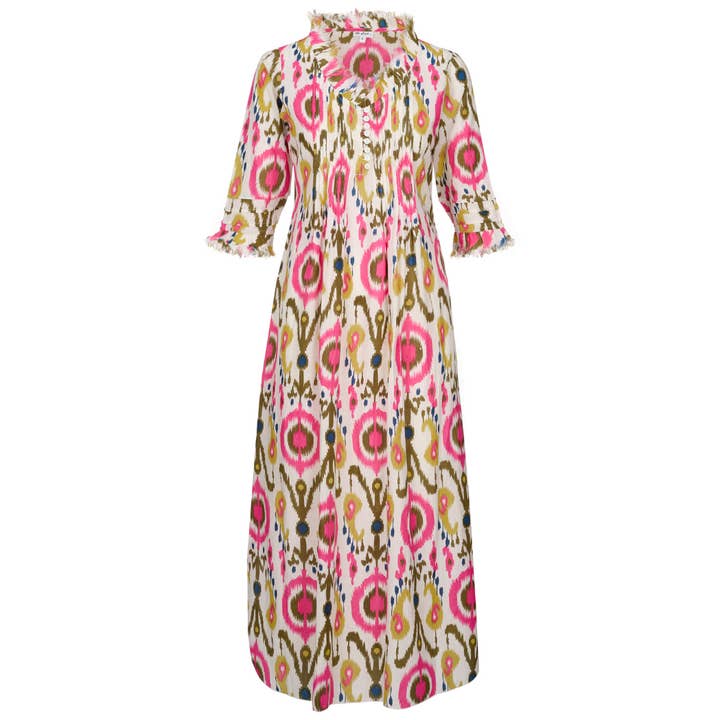 Cotton Annabel Maxi Dress in White Multi Ikat for wholesale by At Last