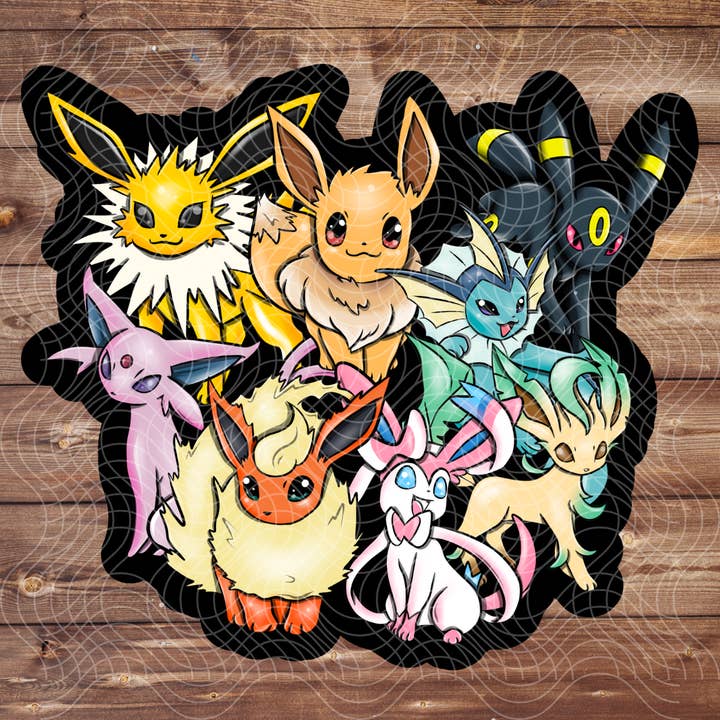 Autocollant en vinyle de 3" Tous les Évoli Noir Jeu Vidéo Anime Pokémon pour la vente par The Geek Boutique