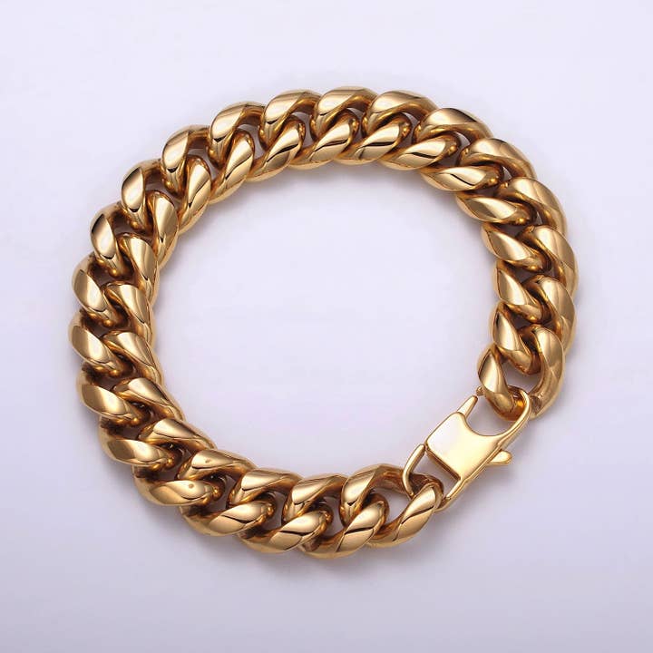 Aim Eternal - Wholesale Link & Chain Bracelet - Thick Gold Miami Cuban Curb Chain Bracelet 10mm 12mm 14mm Stainless Steel Chain Men Bracelet WA1720 WA1721 WA1722