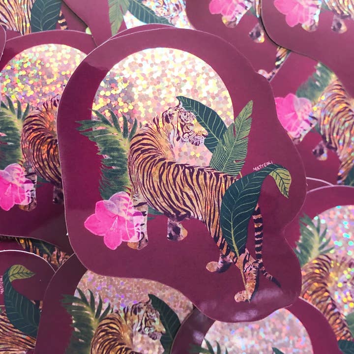 Tiger Moon Glitter Sticker for wholesale by Mother of the Moon