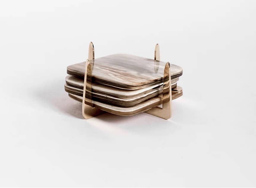 The African Home Goods - Wholesale Coasters - PURE BRASS & ANKOLE HORN COASTER SET OF 46