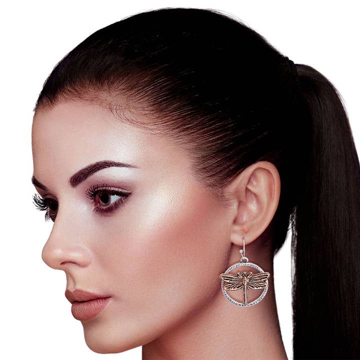 Burnished Metal Dragonfly Earrings for wholesale by PinktownUSA