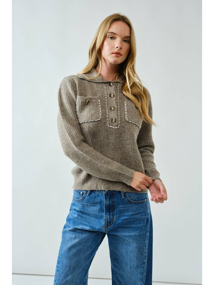 Aaron & Amber - Wholesale Knit Sweater - Women's - AJT5389 STITCH DETAIL COLLAR PULLOVER SWEATER9