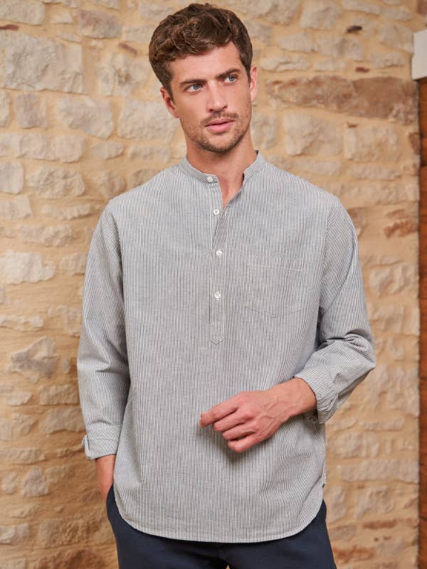 MANDARIN COLLAR STRIPED COTTON SHIRT for wholesale by MONSIEUR MIMOSA