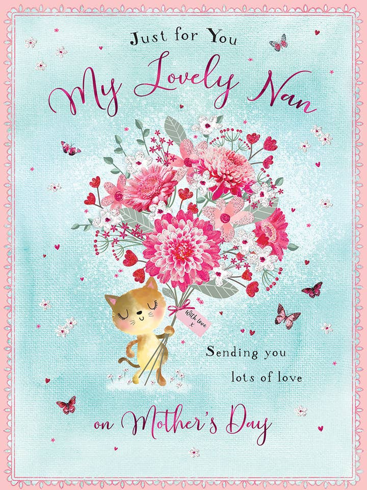 Tarjeta del Día de la Madre, Abuela, Gato con flores para venta al por mayor de Piccadilly Greetings