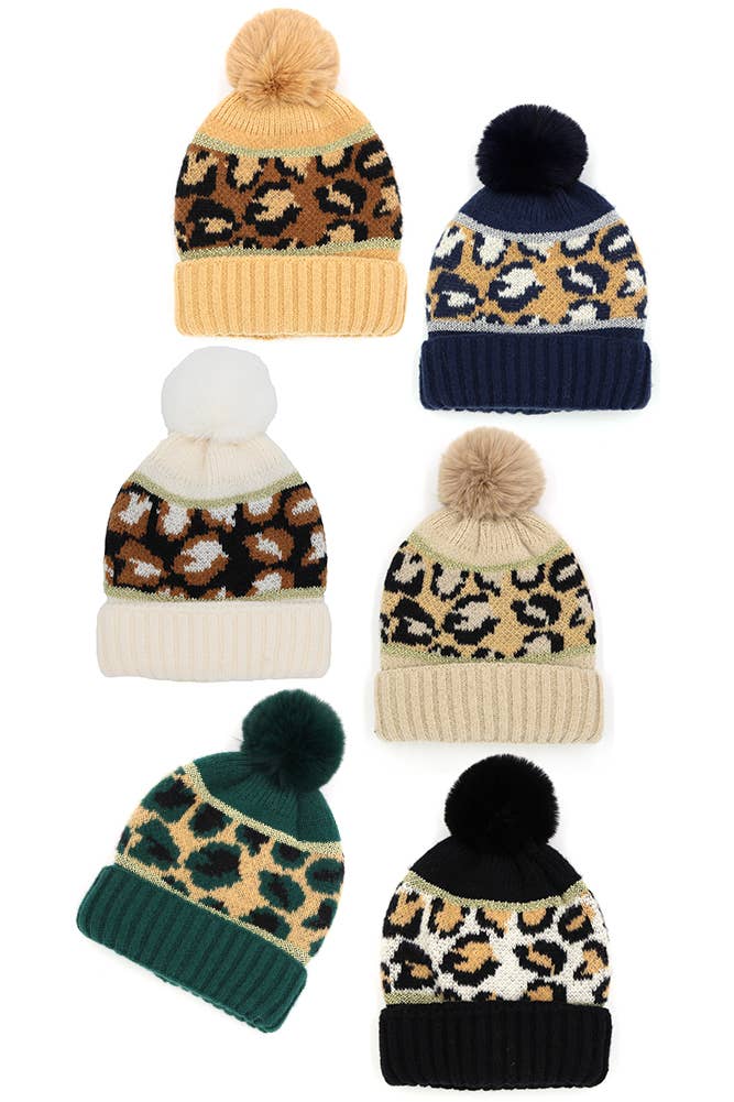 Hana – wholesale Beanie – Women's – Leopard PomPom Beanie3