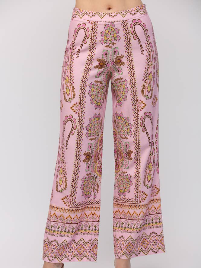 PANTALONI A VITA ALTA IN MISTO LINO CON STAMPA BORDO FP65019 per la vendita all'ingrosso da parte di FATE