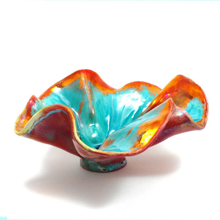 Cartoccio alto fiore azzurro rame per la vendita all'ingrosso da parte di Ceramiche Lega