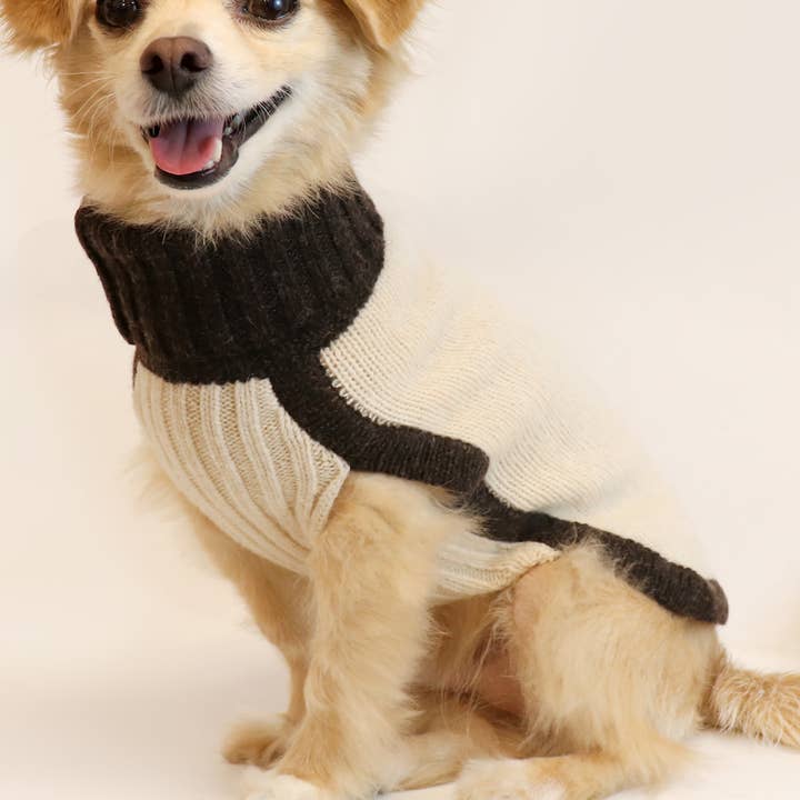 Le Chien Bleu NY - Wholesale Pet Sweater - Dog - LCB Merino Wool Sweater - Beige & Brown
