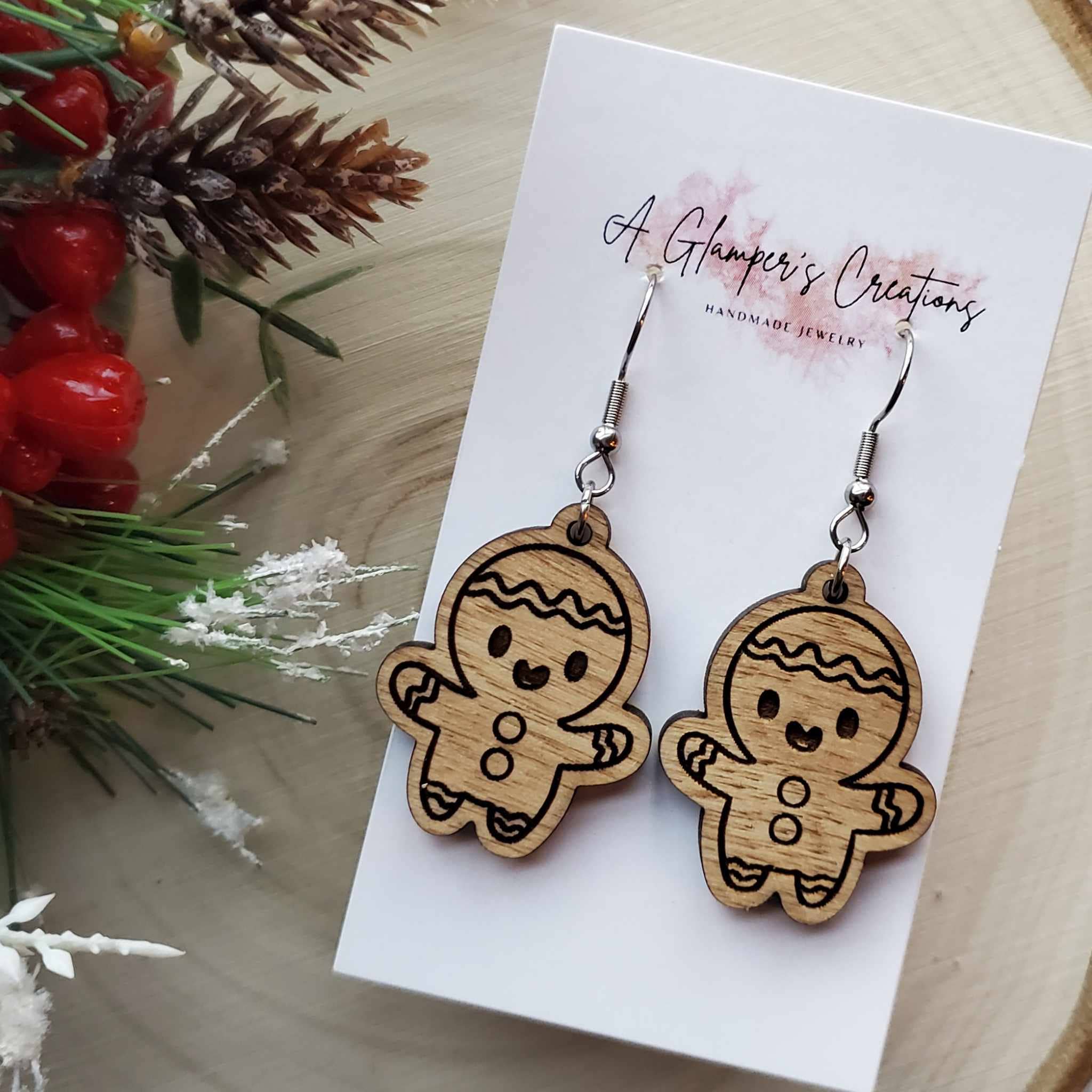 A Glamper's Creations LLC - Wholesale Dangle Earrings - Gingerbread Man Wooden Earrings1
