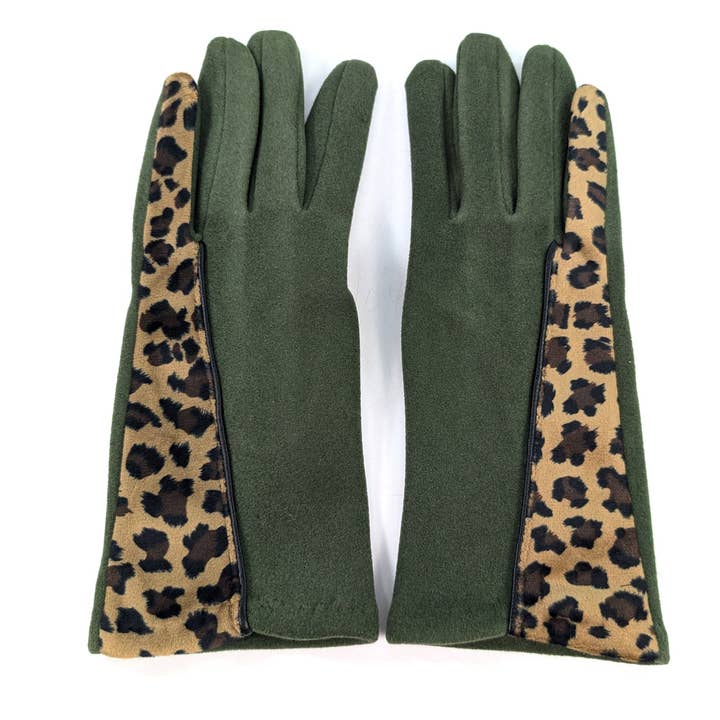 Black Ginger – wholesale Gloves – Women's – Animal Print Brushstroke Gloves - Dark Green1