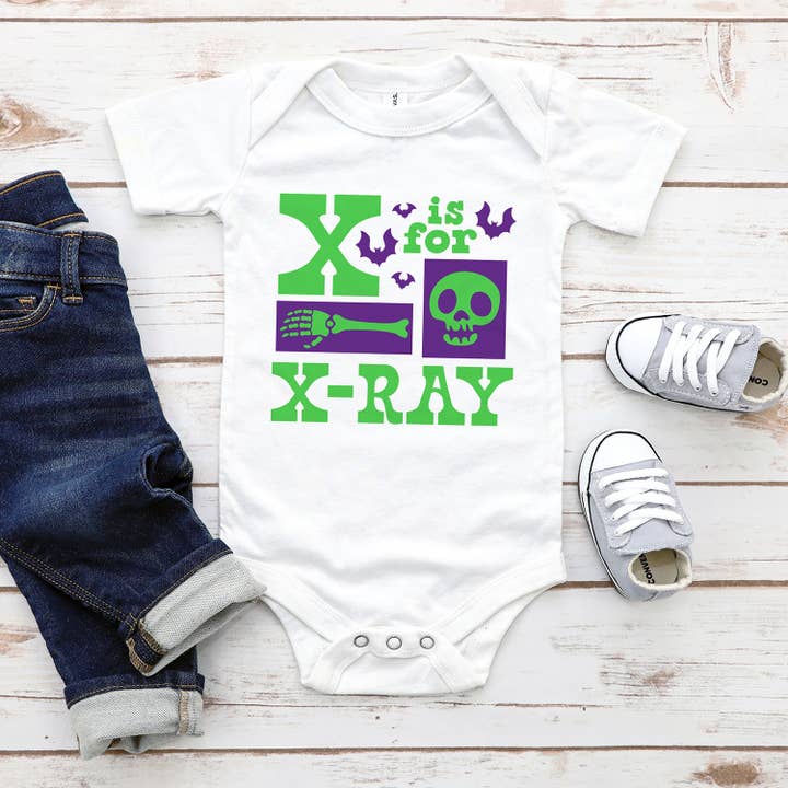 X is for X-Ray Long & Short Sleeve Baby Bodysuit for wholesale by Itsy Bitsy Bella Co