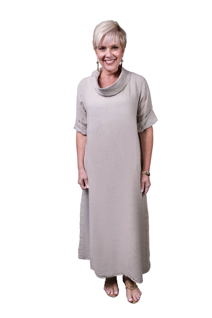 TINA Stephens Italy/Tees By Tina – wholesale Dress – Women's – Mara Cowl Neck Linen Maxi Dress (DQ103)21
