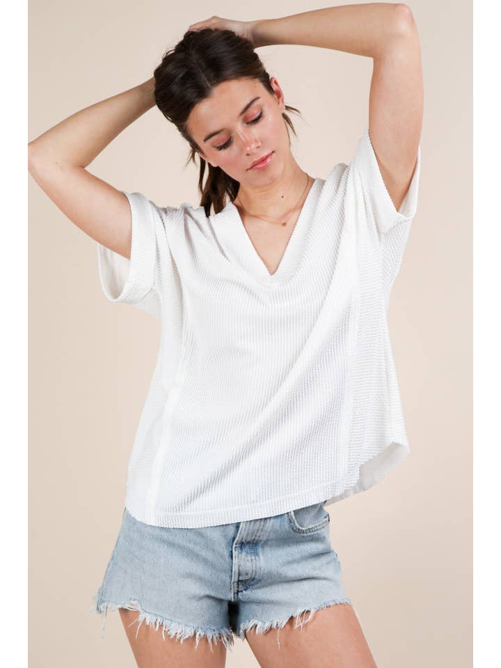 VERY J – wholesale Knit top – Women's – NT12075-Soft Two Tone Casual Comfy Ribbed Knit Top25