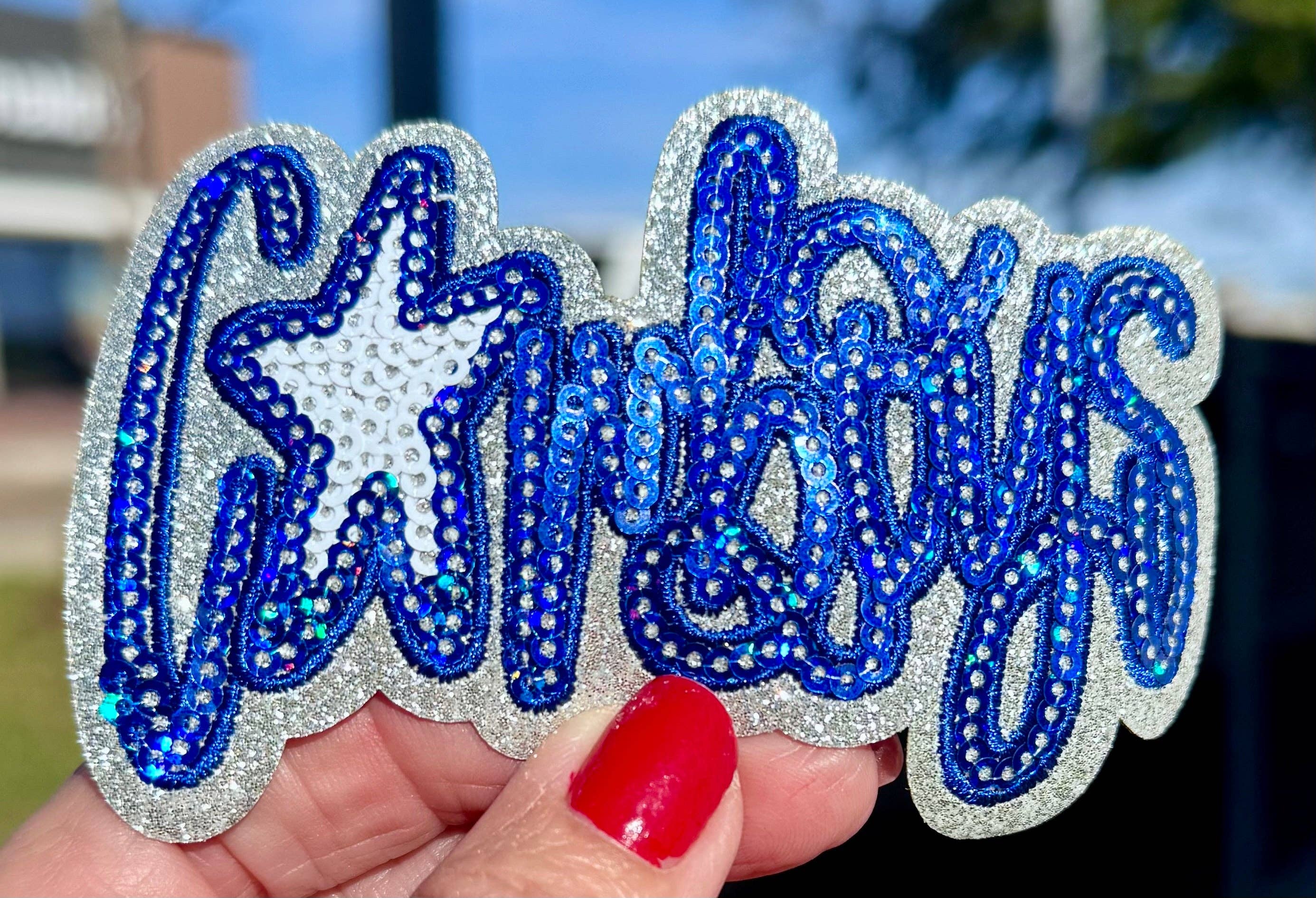 sequinandstiches - Wholesale Patch - Cowboys Patch: School Mascot Patch, Royal Blue and White, Iron On, 4 inch1