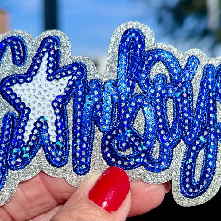 sequinandstiches – Engroshandel Patch – Cowboys Pailletmærke: Skolens Maskotmærke, Kongeblå og Hvid, Stryg På, 4 tommer1