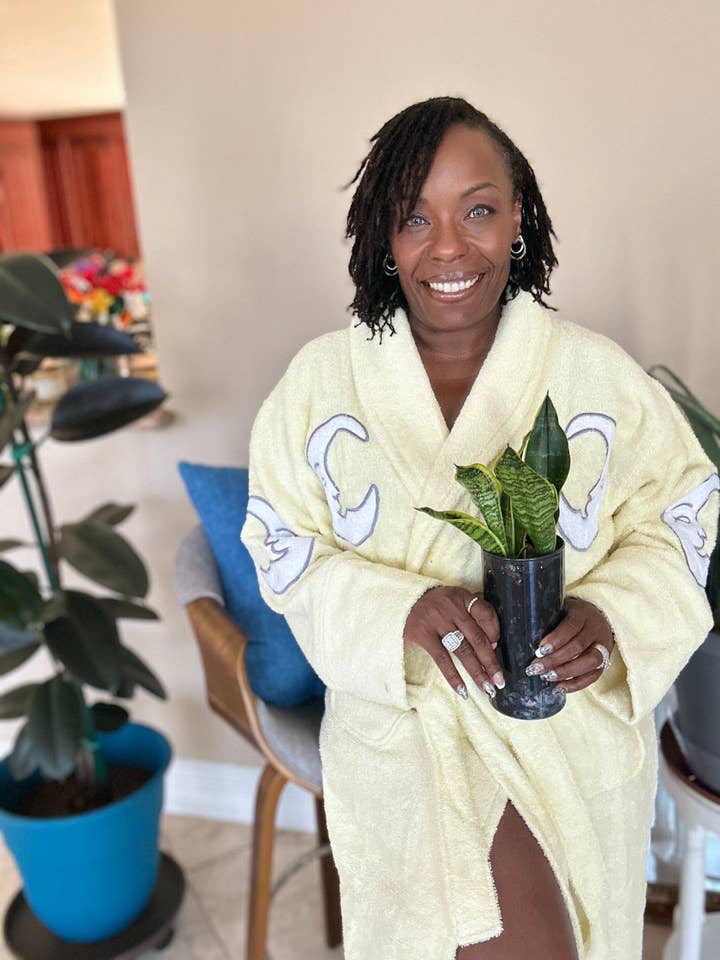 Moon Applique Long Terry Loop Bathrobe for wholesale by Aegean Apparel