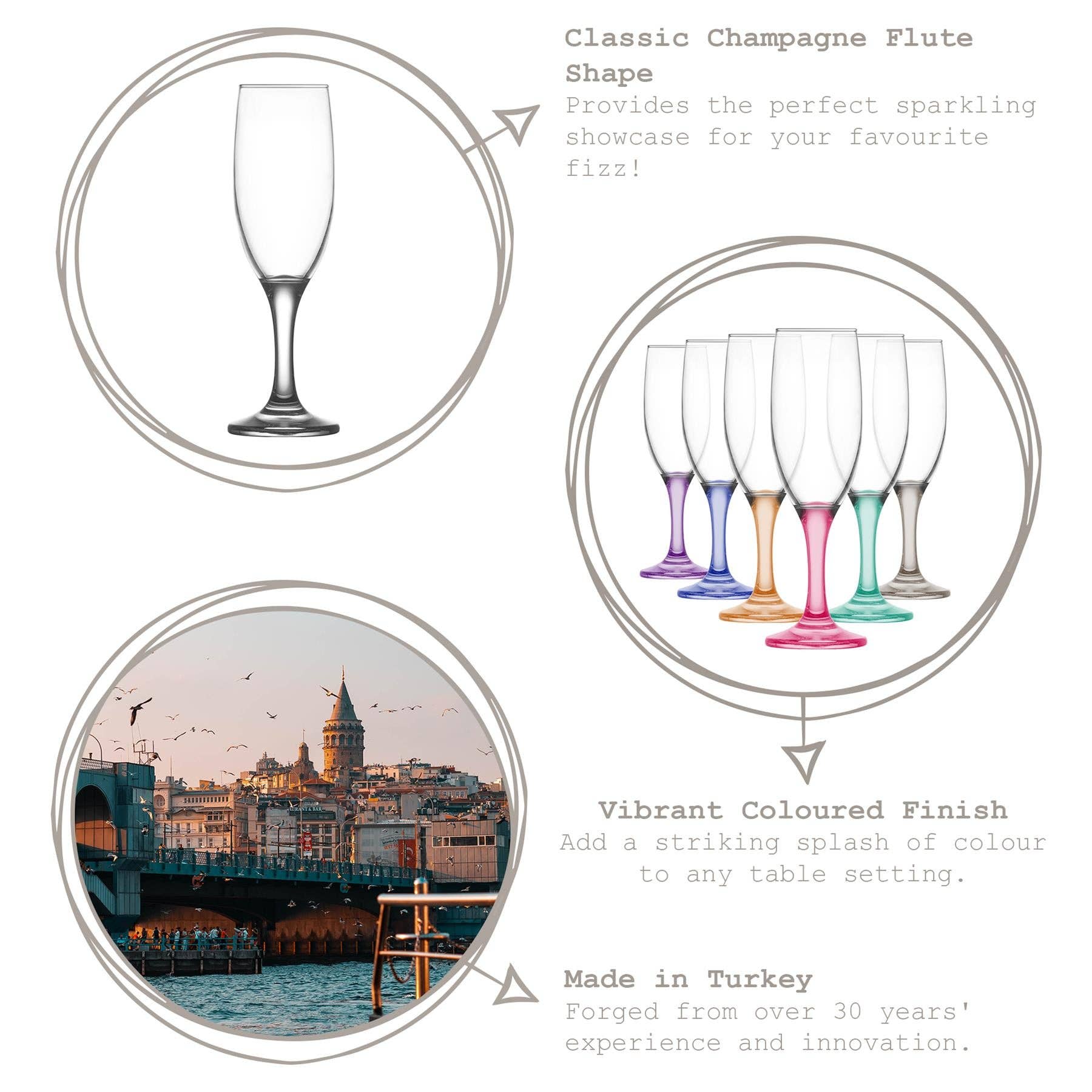 Rinkit Pty Ltd - Wholesale Champagne flute - 190ml Misket Glass Champagne Flute - Coloured Stem4