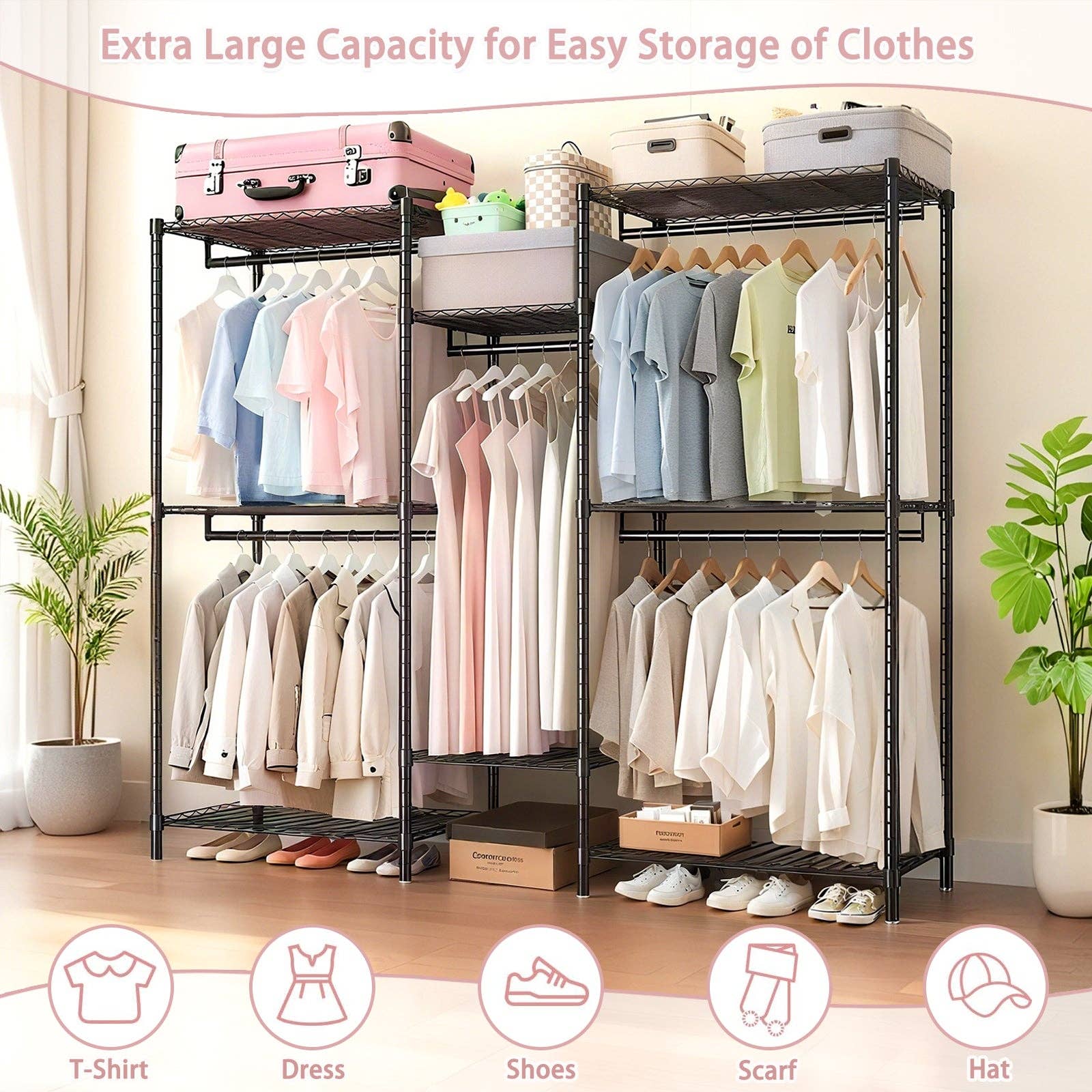 39F Inc. - Wholesale Coat Rack - Heavy Duty Freestanding Closet Rack with Shelves & Rails2