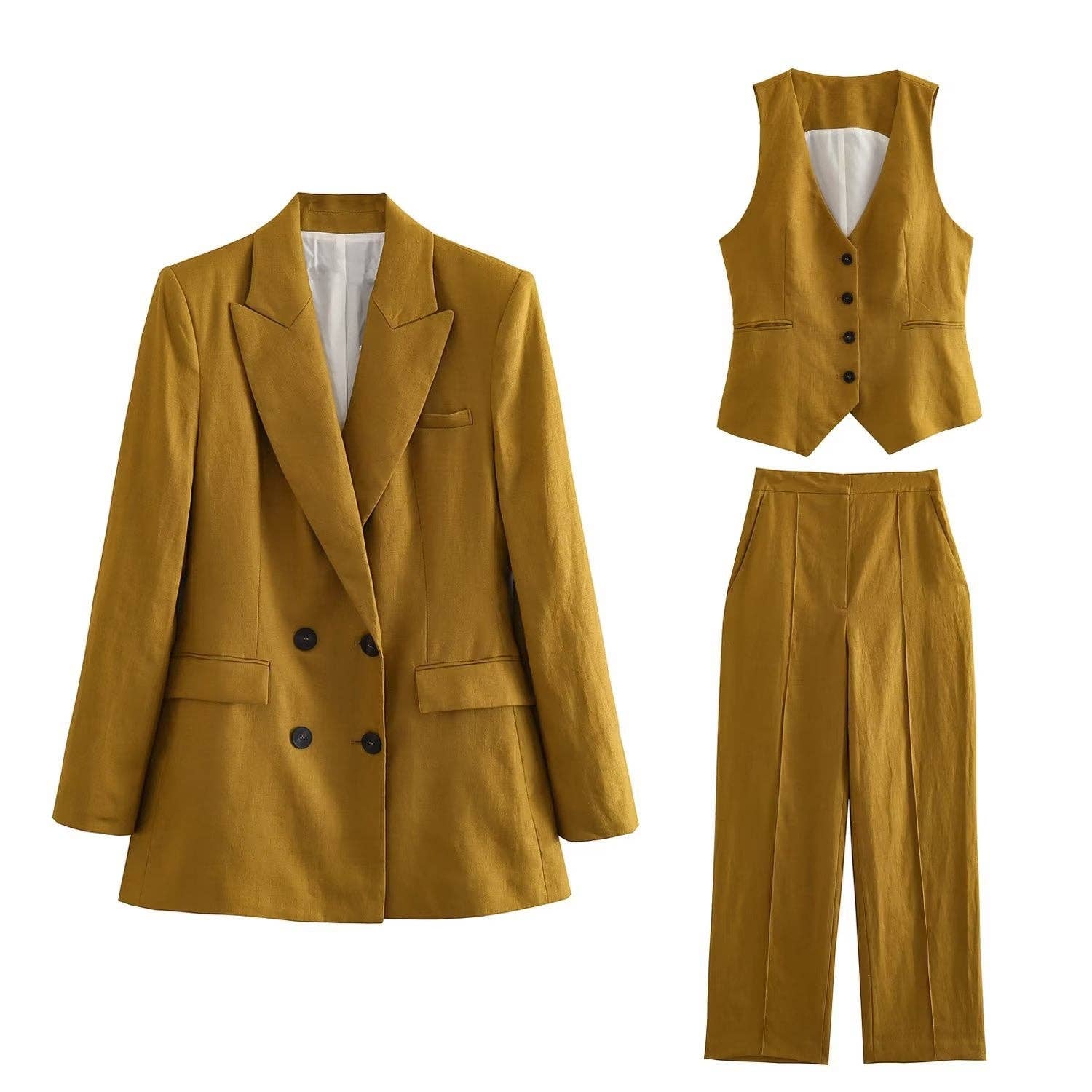 Marayn - Wholesale Suit Set - Women's - Linen Suit Set Blazer Vest and Trousers  Chic Export65