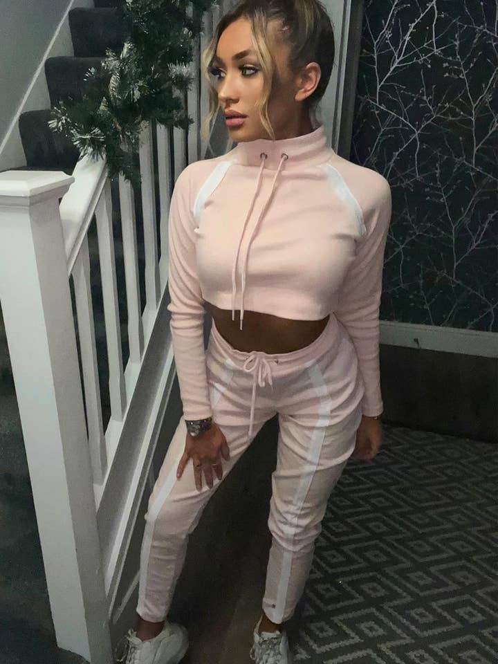 Pink Ribbet Kontrast Stripe Loungewear Sæt - Abiah for engroshandel hos Rebellious Fashion