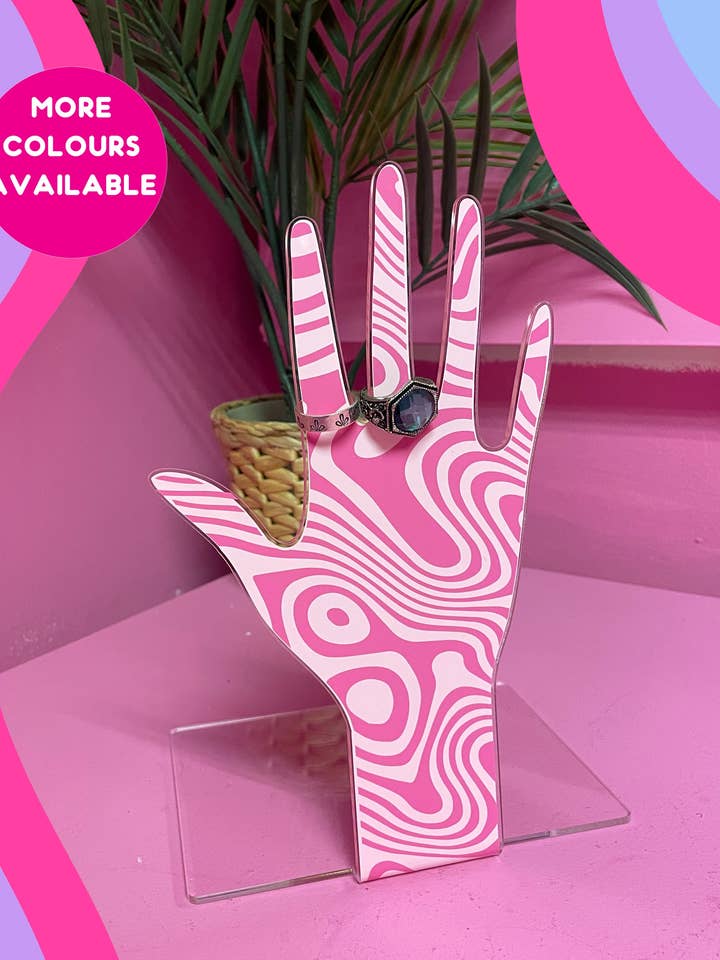 Suporte de joias com padrão de mão psicadélico em espiral retro groovy acessórios de decoração para casa por atacado de Buba Goods