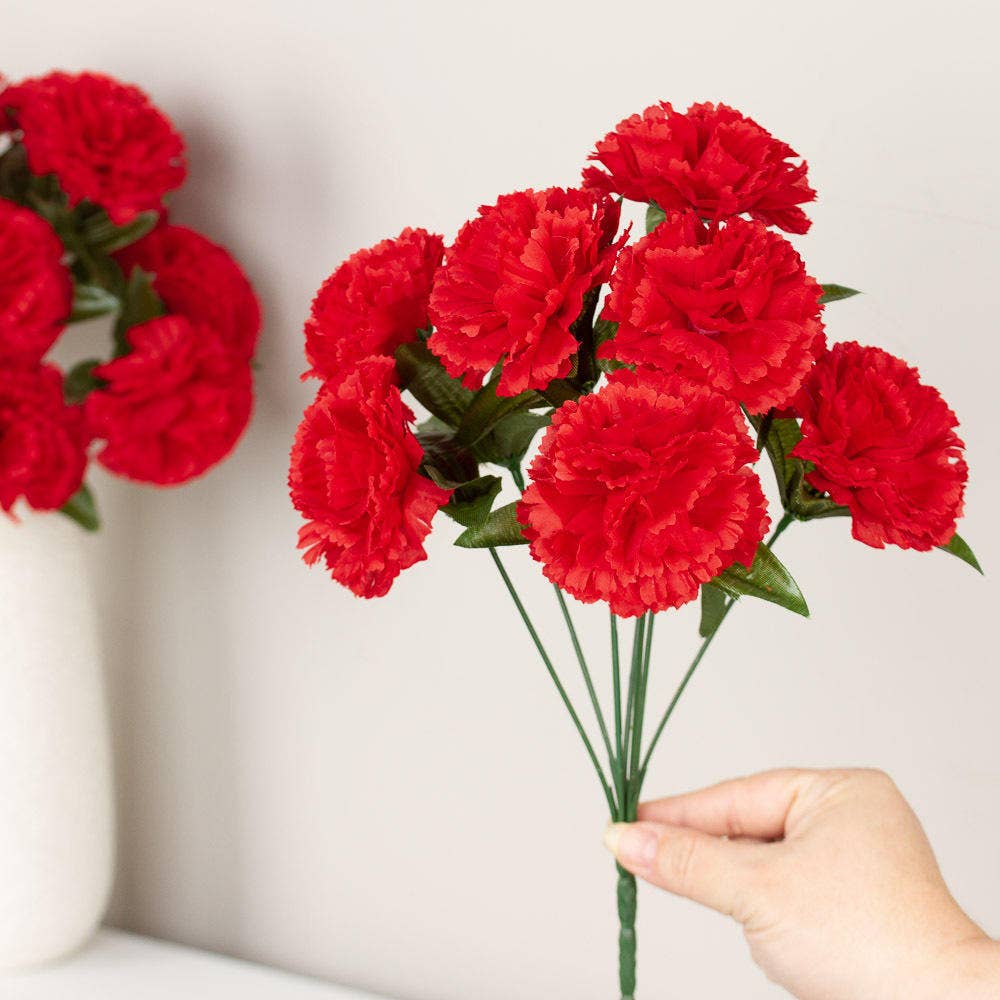 Factory Direct Craft – wholesale Artificial flowers – Artificial Red Carnation Silk Flower Bush3