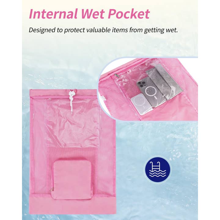 wandf - Wholesale Beach Bag - Mesh Drawstring Bag Swim Bag Quick-Dry Shoulder Strap10