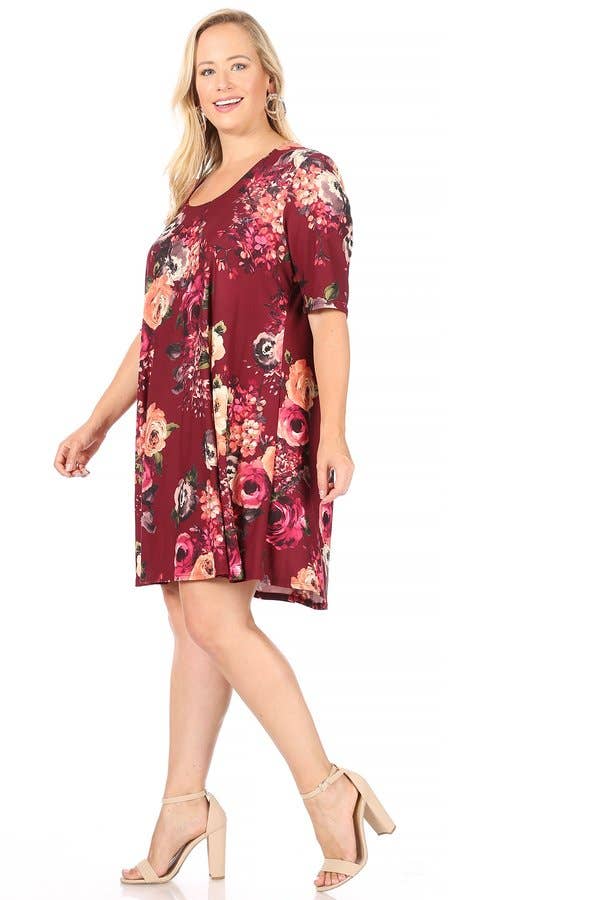 VIBE Apparel Co – wholesale Klänning - Dam – Plus mörk blommig borstad sväng klänning1