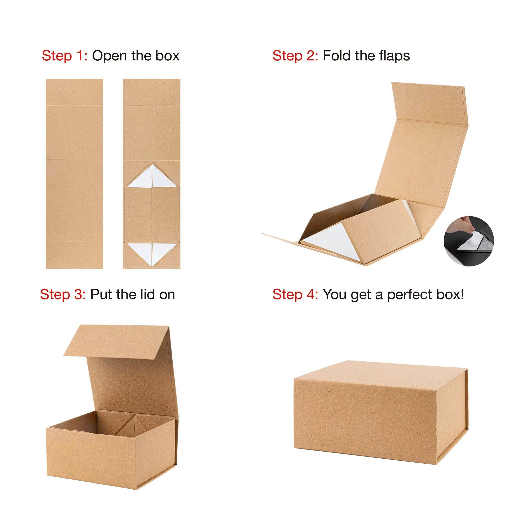 LA Ribbons Wholesale - Vente Coffrets cadeaux - Boîte cadeau pliable 8" x 8" x 4" avec couvercle à rabat magnétique carré | Kraft5