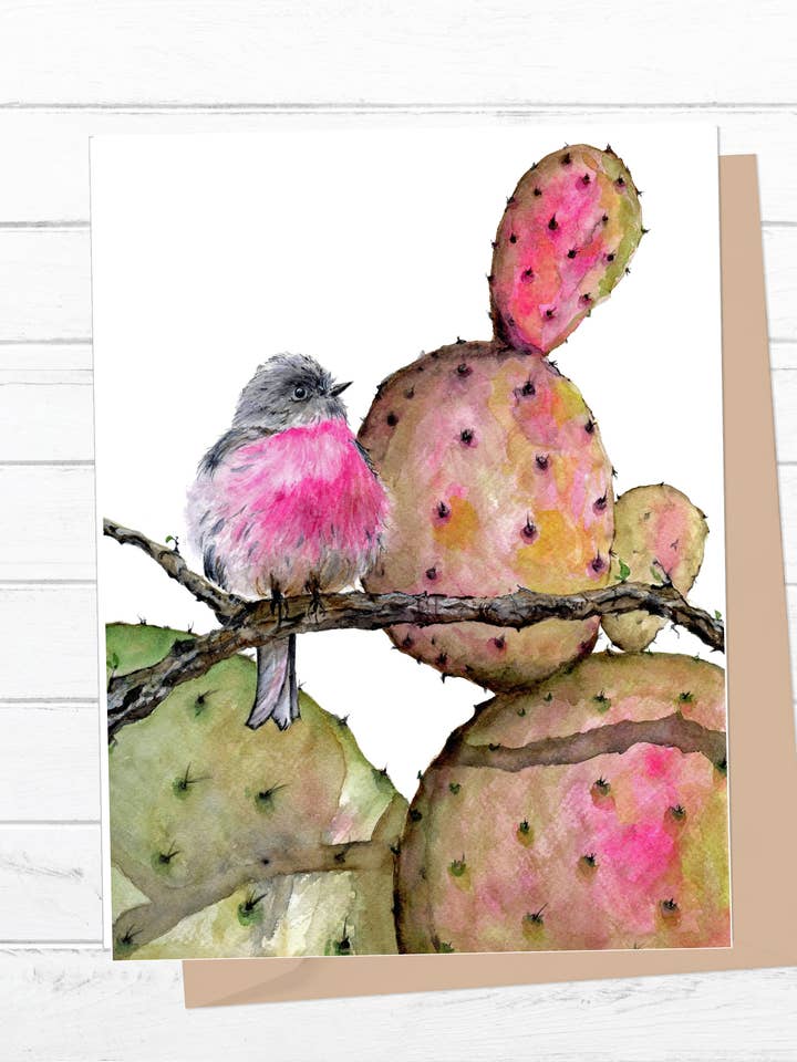Pink Robin Greeting Card for wholesale by Joshua by Oak