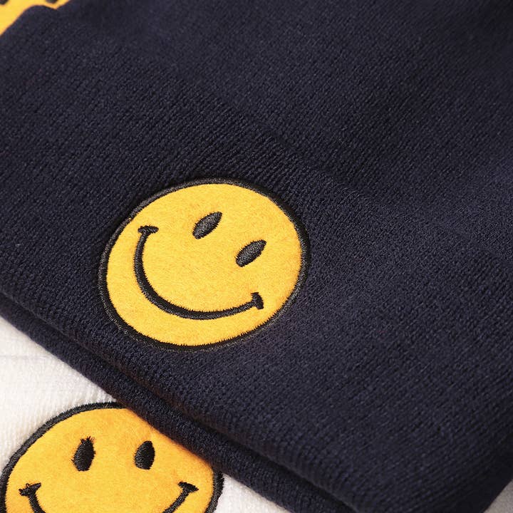 Fashion City - Wholesale Beanie - Women's - Happy Face Patched Ribbed Cuff Beanie6