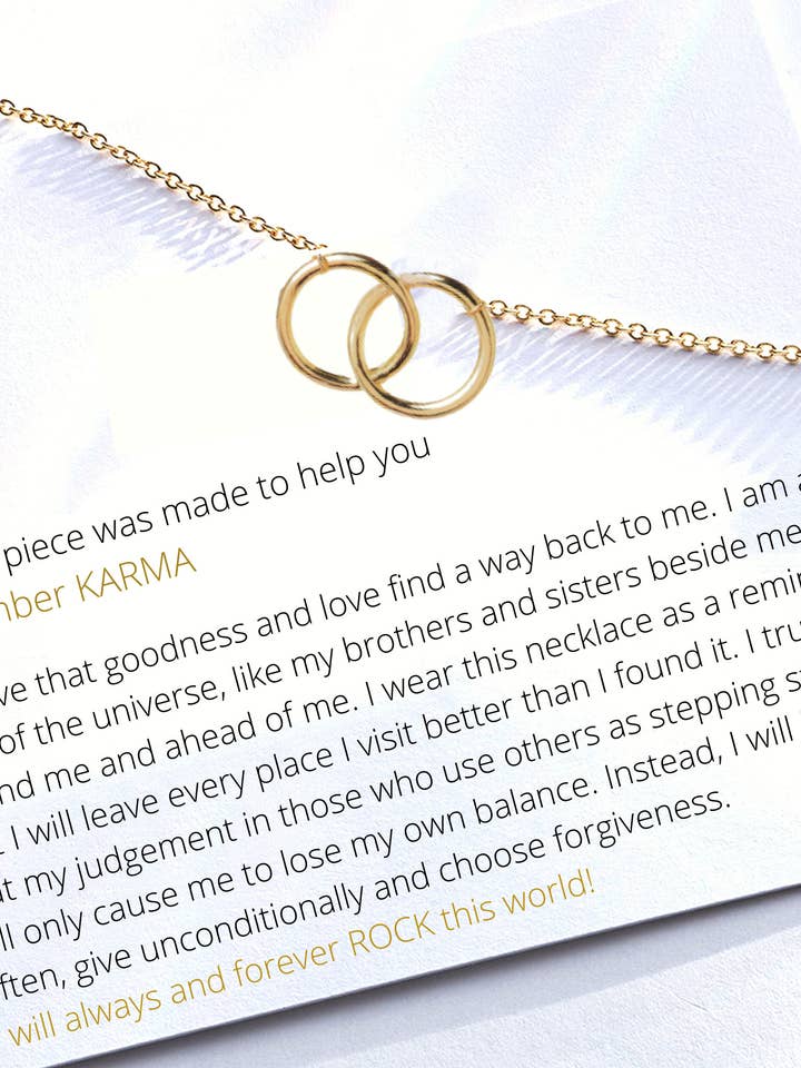 Double Hoop Karma Pendent Necklace | Gold or Silver for wholesale by C.J.ROCKER