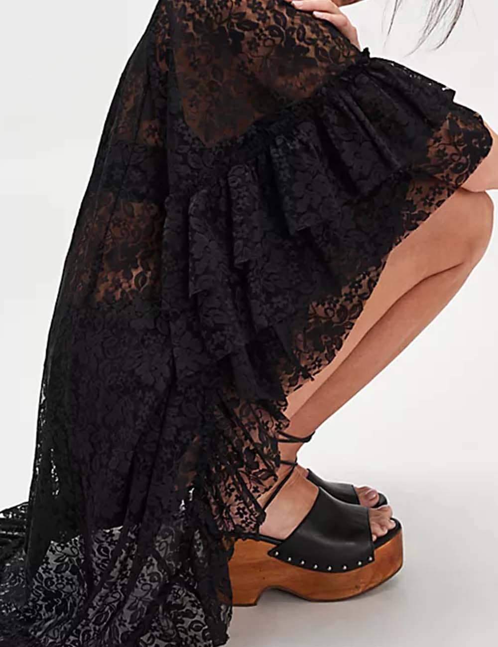 Sweetkama - Vente Chemisier – femme - Blouse à manches mi-longues irrégulières en dentelle florale transparente pour femmes1