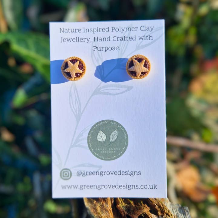 Christmas Mince Pie Polymer Clay Hand Crafted Stud Earrings for wholesale by Green Grove Designs