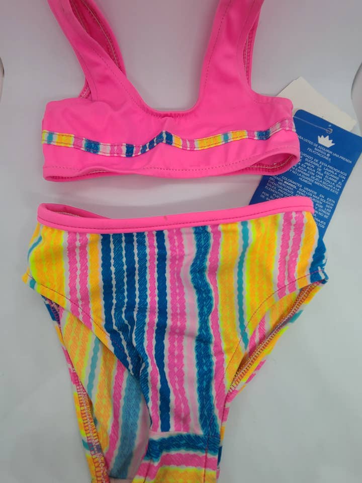 Traje de baño tankini a rayas rosas para niños pequeños para venta al por mayor de Sassy Bubbles