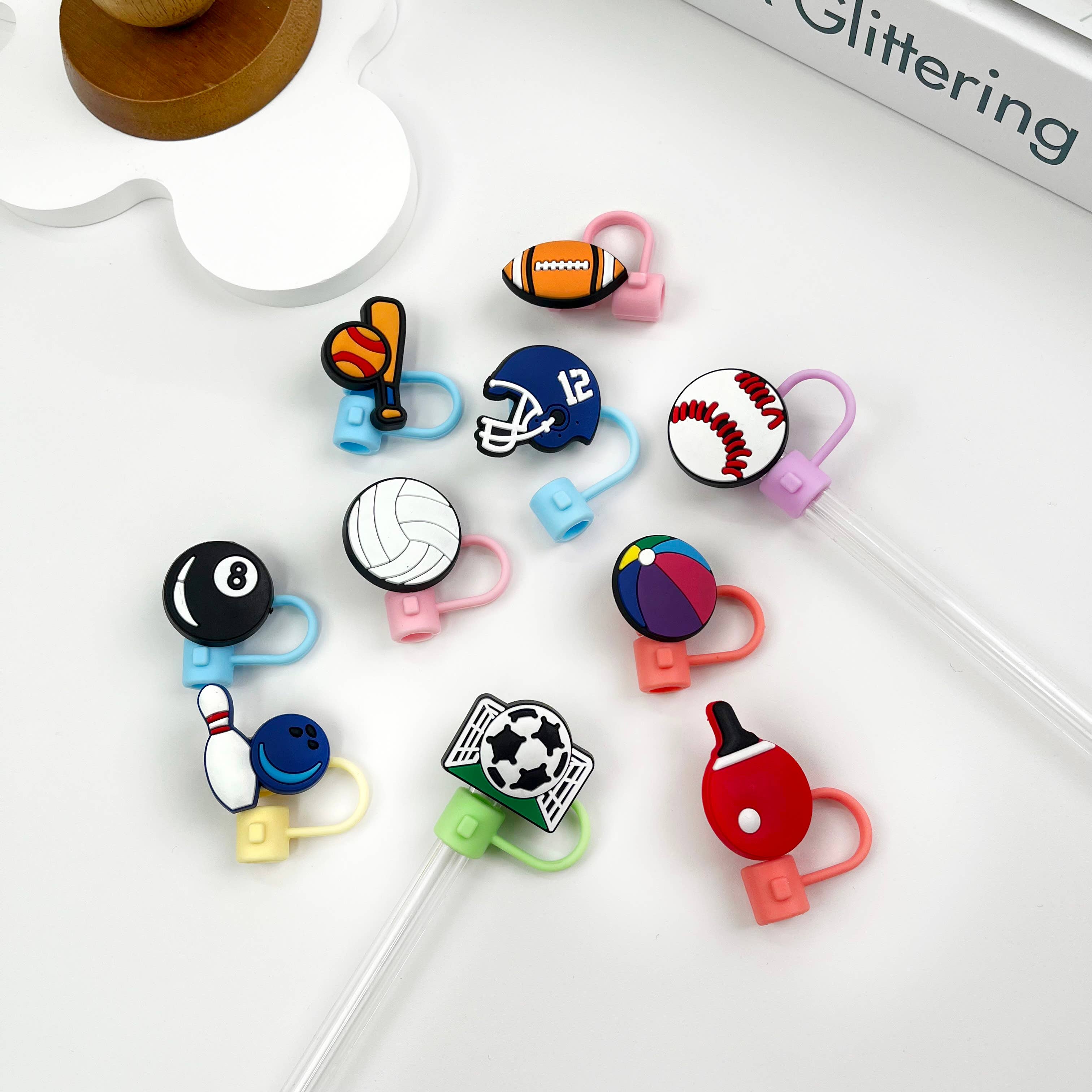 SoapElenGlen - Venta al por mayor Pajitas para beber - Cubrebolas con forma de bola de la serie Sports Series10