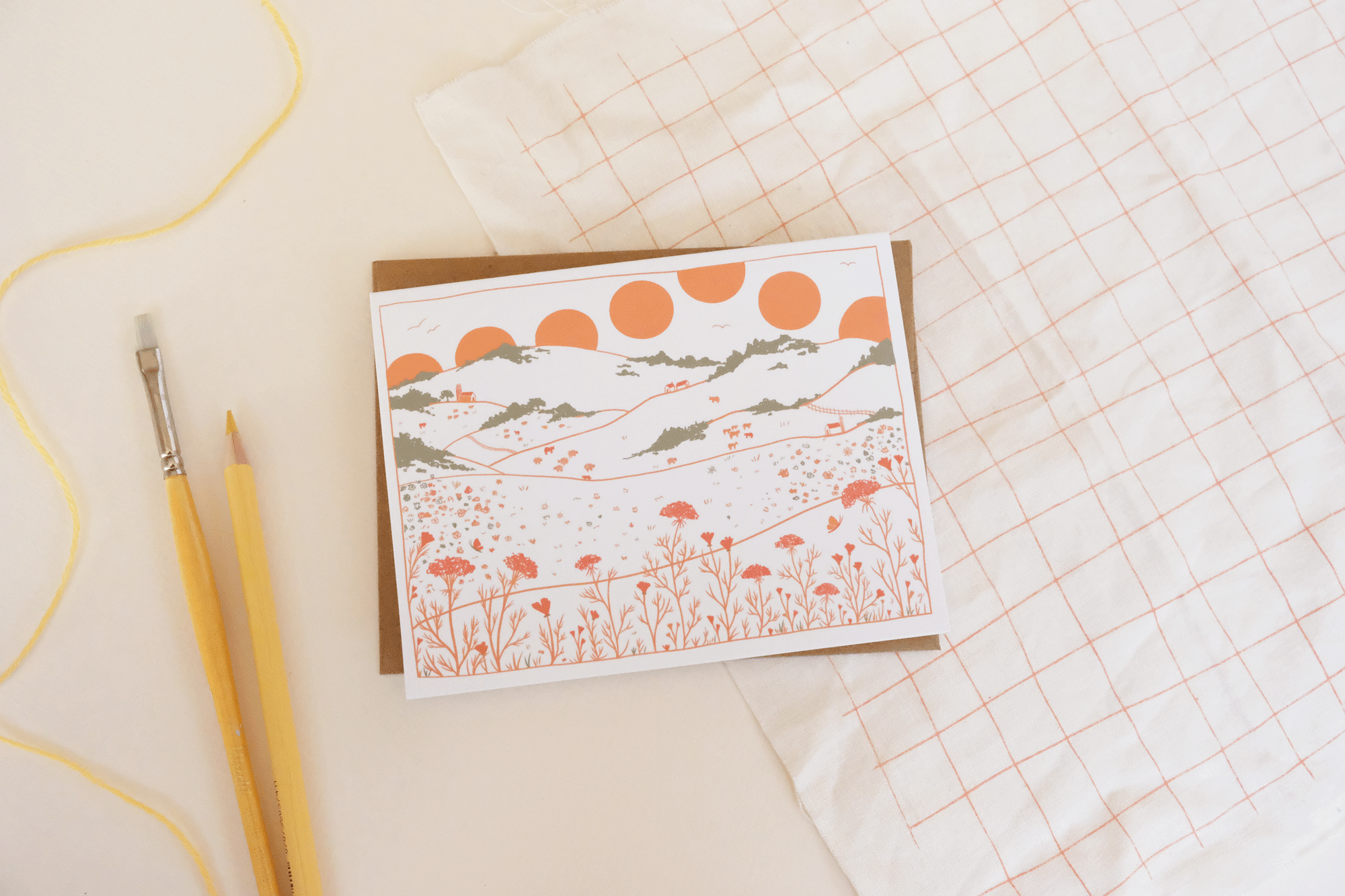 Elana Gabrielle – Engroshandel Hverdagshilsen kort – Fields Greeting Card - Får, Køer, Californien Illustration1