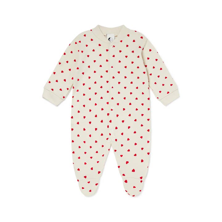 BABY SLEEPSUIT | RED LOVE HEARTS for wholesale by Sleepy Doe