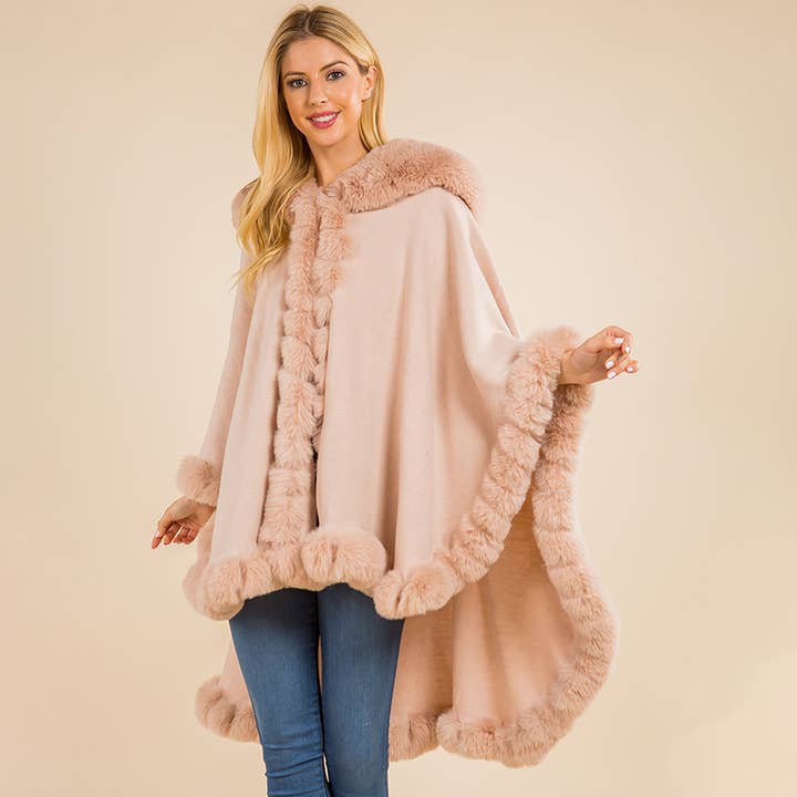 Sensibling Corp. - Vente Poncho – femme - Poncho Cape Flottant à Bordure en Fausse Fourrure9
