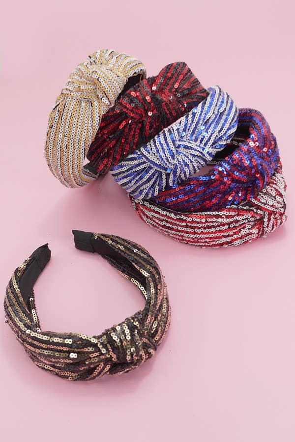 JOSSLYN by wall to wall - Wholesale Fashion Headband - Women's - SEQUIN STRIPE EMBELLISHED KNOT HEADBAND | 40HB1458