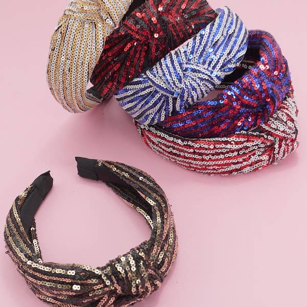 JOSSLYN by wall to wall - Wholesale Fashion Headband - Women's - SEQUIN STRIPE EMBELLISHED KNOT HEADBAND | 40HB1458