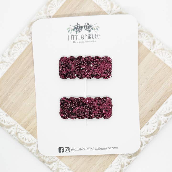 Bourgondisch Glitter 2” Snap Duo voor wholesale door Little Mia Co.