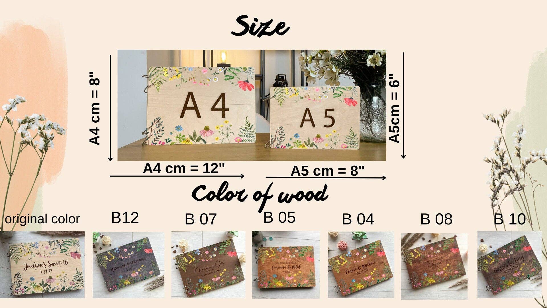 Cherish Deal - Venta al por mayor Libro de visitas - Álbum de Boda de Madera Floral – Libro de Recuerdos de Invitados Personalizado5