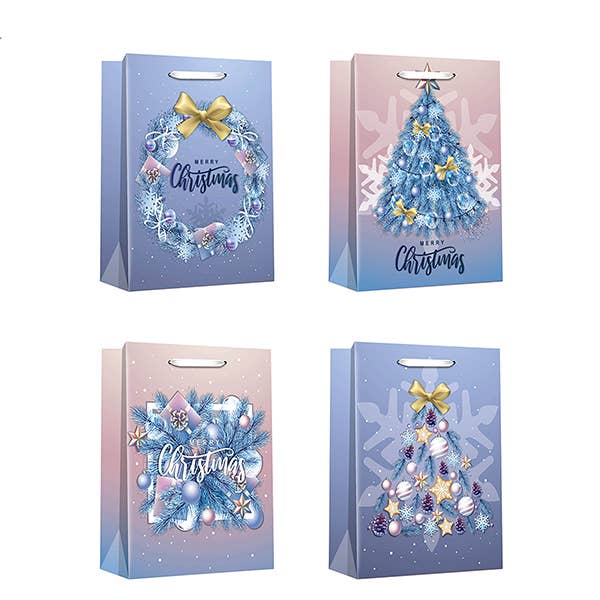 LA RUTA DE LAS IMPORTACIONES SL - Vente Pochette cadeau - Sacs cadeaux de Noël neige bleu/violet (S, M, L)1