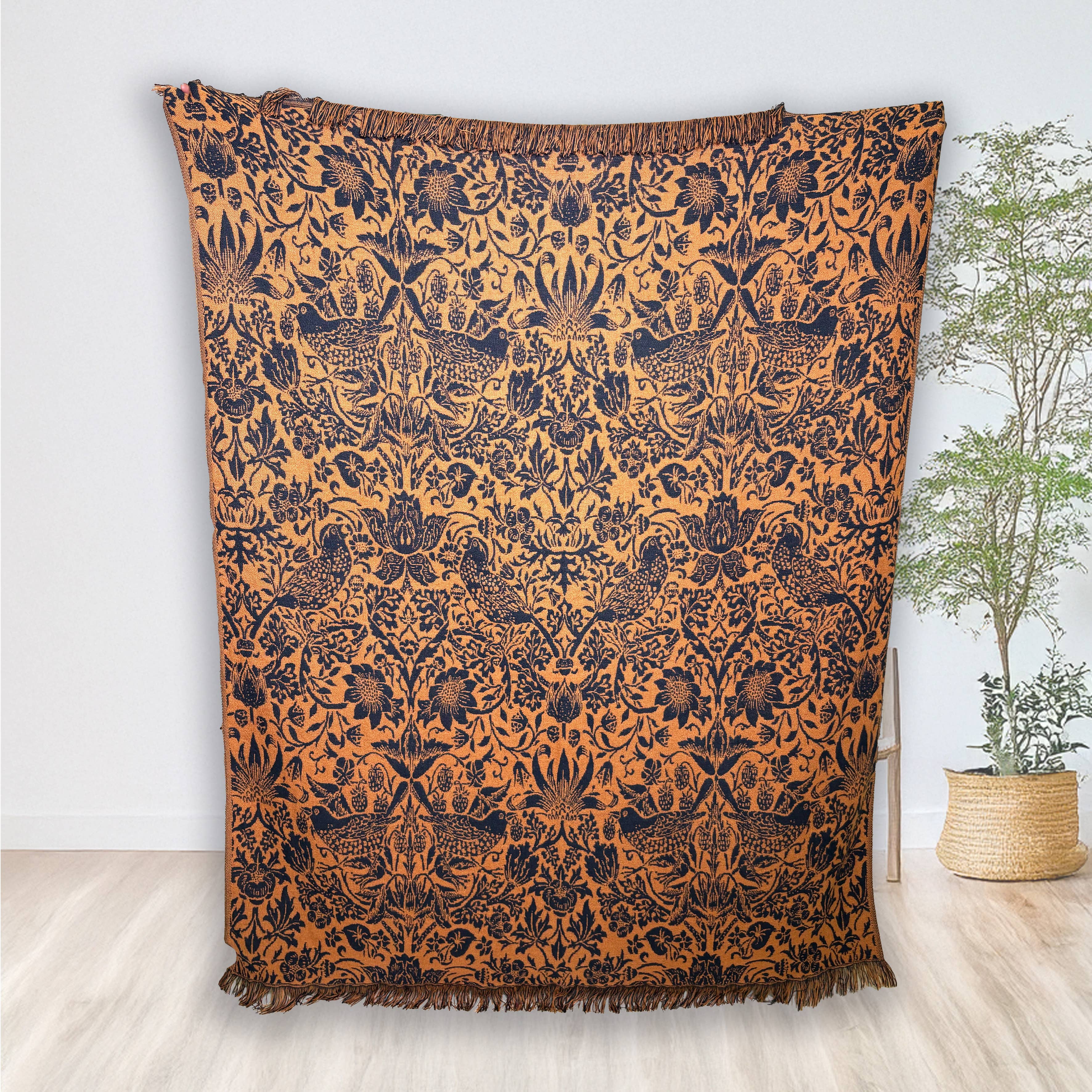 Half Moon Bay By Design - Wholesale Throw Blanket - Recycled RPET Blanket William Morris Nutmeg Orange Navy2