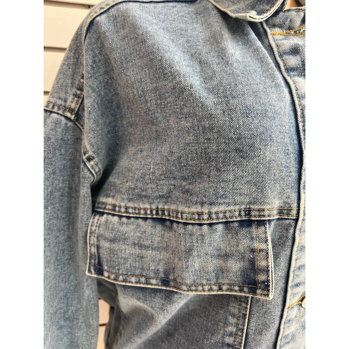 MB Fashion Wholesale - Wholesale Denim Jacket - Women's - MB FASHION Oversized Denim Jacket with Cartoon Graphic 2891LY6