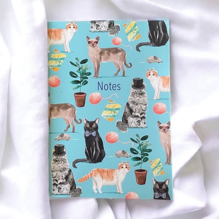 A5 gelinieerd notitieboek, blauw briefpapier, kattenthema, voor kinderen voor wholesale door And Hope Designs - Cards, Stickers & Stationery